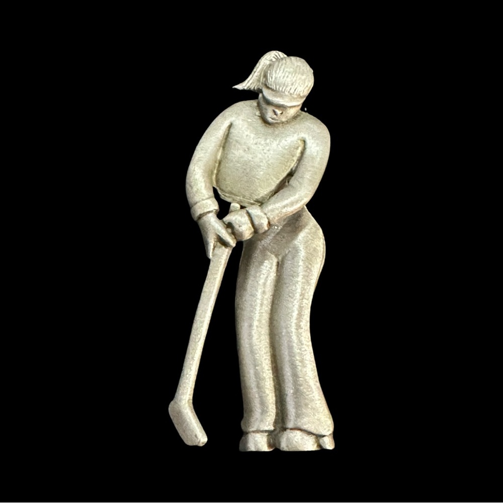 Vintage Jj Jonette Golf Brooch Moving Swing Silver Tone Signed